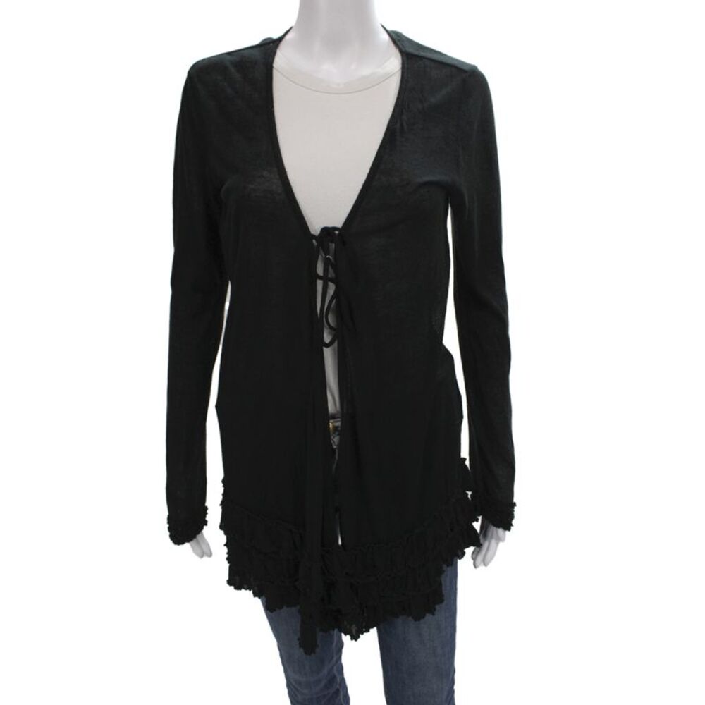 Letarte Handmade Womens Cardigan Black V-Neck Long Sleeve Boho Acrylic Size M
